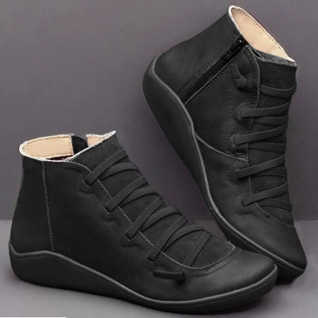 Ankle Boots for Women Comfy Wide Calf Boots for Women Round Toe Lace Up Short Boots Casual Side Zipper Women's Boots