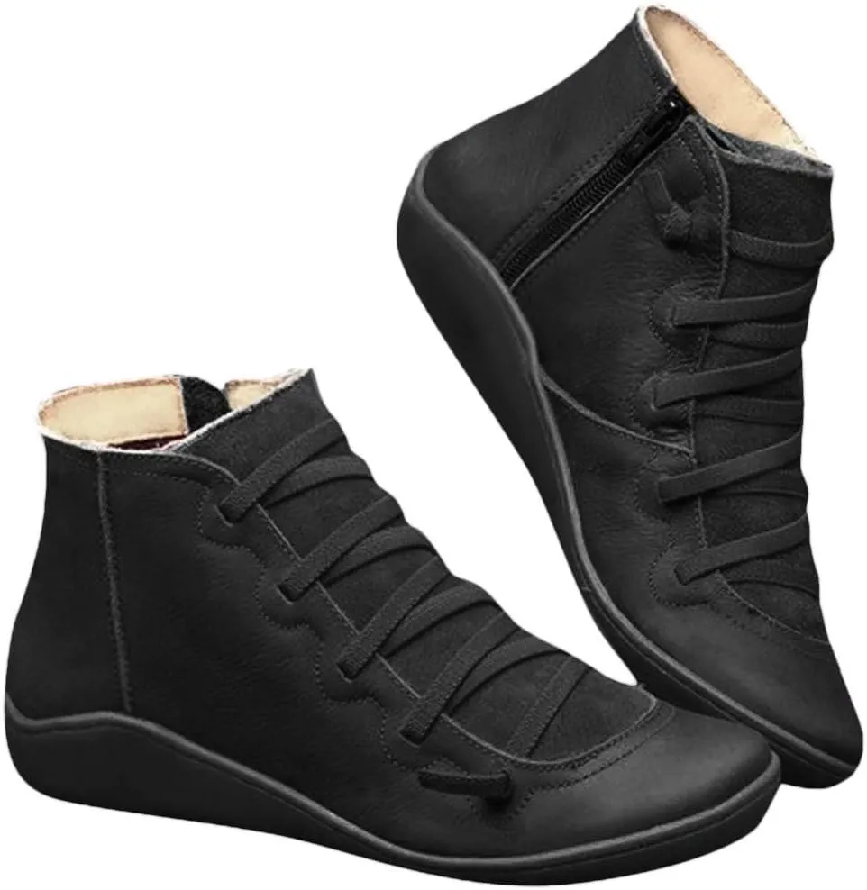 Ankle Boots for Women Comfy Wide Calf Boots for Women Round Toe Lace Up Short Boots Casual Side Zipper Women's Boots