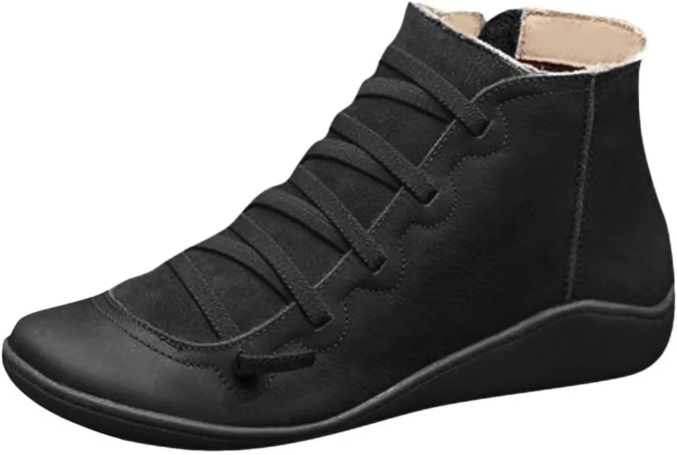 Ankle Boots for Women Comfy Wide Calf Boots for Women Round Toe Lace Up Short Boots Casual Side Zipper Women's Boots