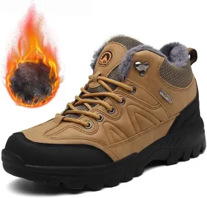 Asifn Mens Hiking Snow Boots Padded Warm Cotton Shoes Non-slip Lightweight Sneakers Waterproof Fur Lined Bare Boots