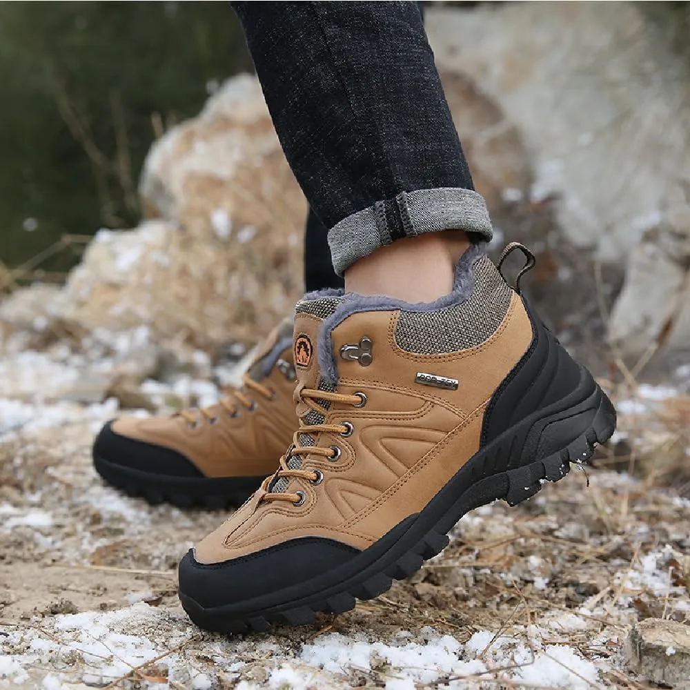 Asifn Mens Hiking Snow Boots Padded Warm Cotton Shoes Non-slip Lightweight Sneakers Waterproof Fur Lined Bare Boots