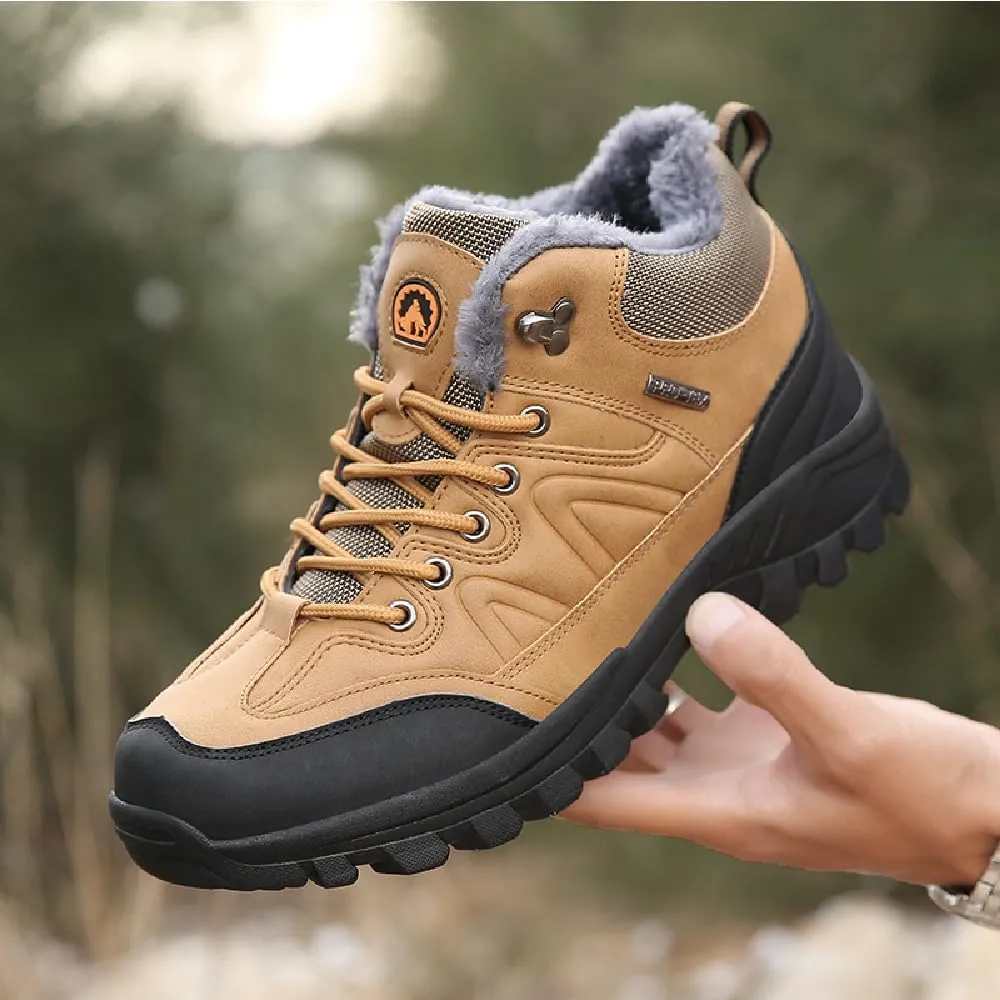 Asifn Mens Hiking Snow Boots Padded Warm Cotton Shoes Non-slip Lightweight Sneakers Waterproof Fur Lined Bare Boots