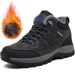 Asifn Mens Hiking Snow Boots Padded Warm Cotton Shoes Non-slip Lightweight Sneakers Waterproof Fur Lined Bare Boots