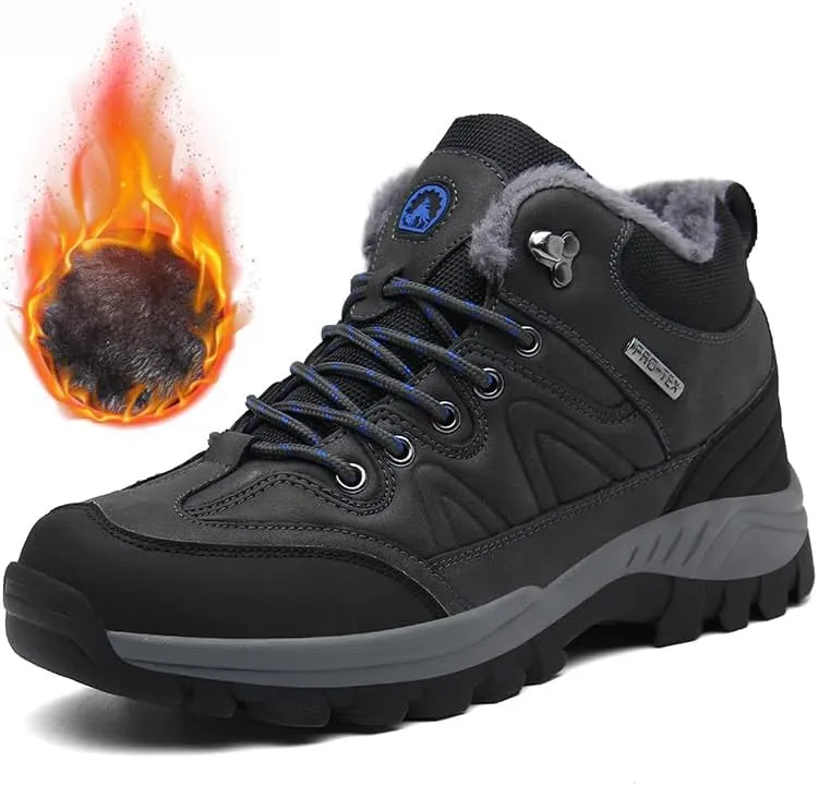 Asifn Mens Hiking Snow Boots Padded Warm Cotton Shoes Non-slip Lightweight Sneakers Waterproof Fur Lined Bare Boots