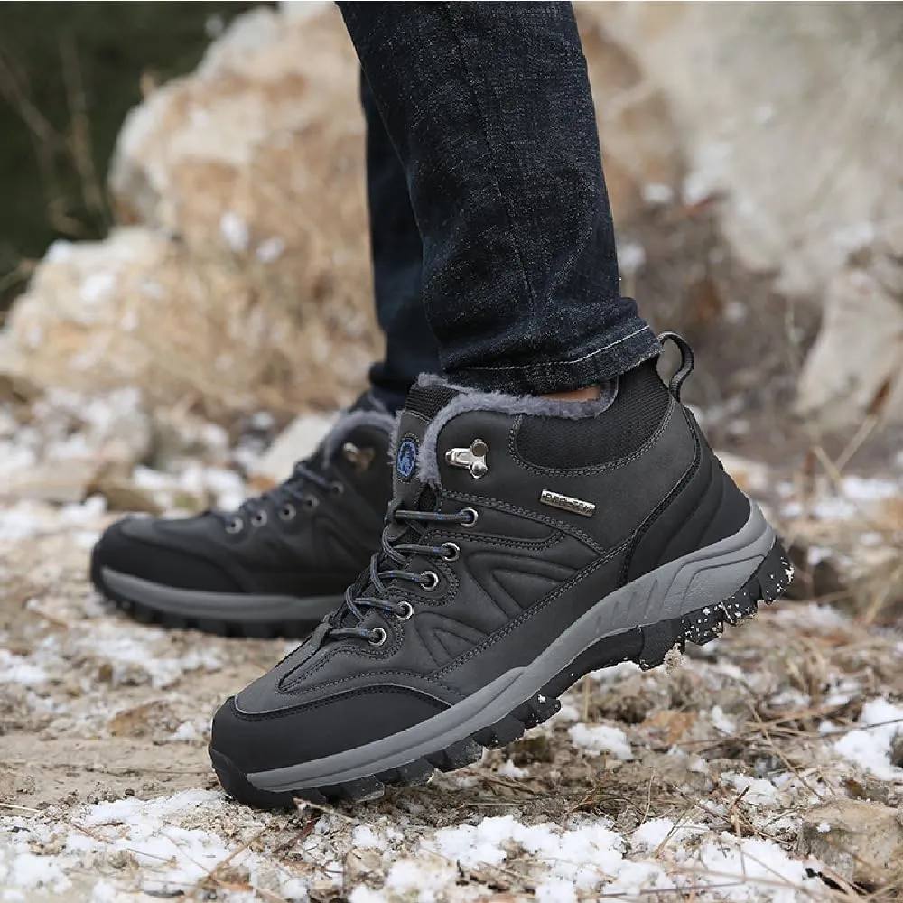 Asifn Mens Hiking Snow Boots Padded Warm Cotton Shoes Non-slip Lightweight Sneakers Waterproof Fur Lined Bare Boots