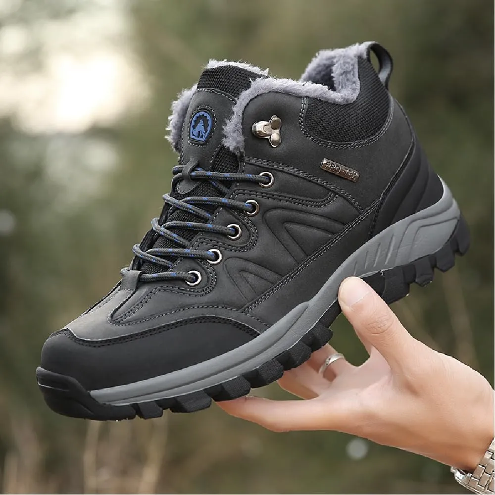 Asifn Mens Hiking Snow Boots Padded Warm Cotton Shoes Non-slip Lightweight Sneakers Waterproof Fur Lined Bare Boots