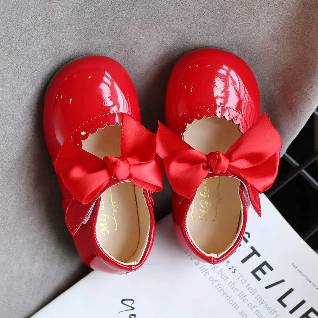 Baby Shoes Toddler Premium Bowknot Mary Jane Burnish PU Leather Shoes Girls Wedding Princess Baptism Crib Shoes