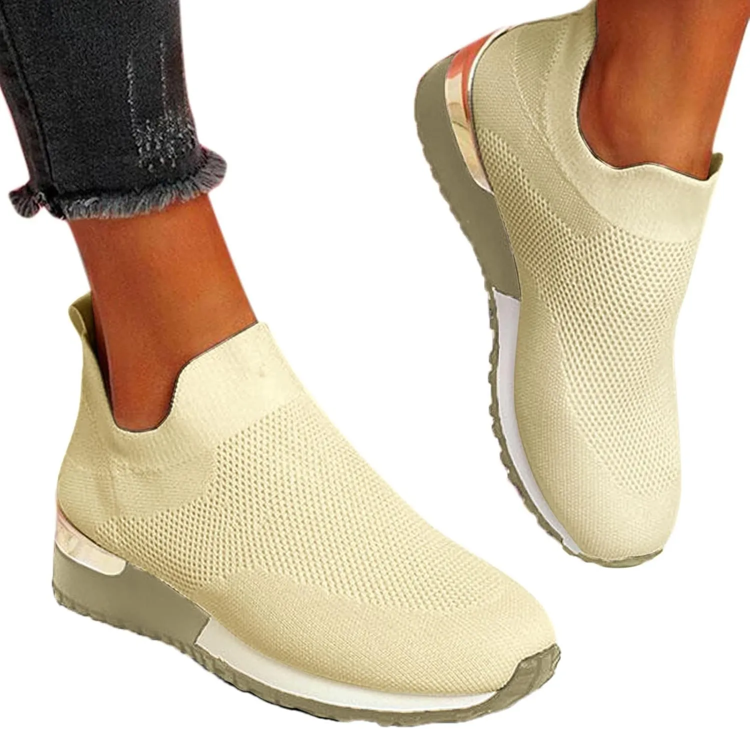Black Platform Tennis Shoes for Women Slip On Sneakers Women Arch Support Platform Womens Casual Shoes Slip Ons with Arch Support Women's Sneakers Womens Black Sneakers Size 7w
