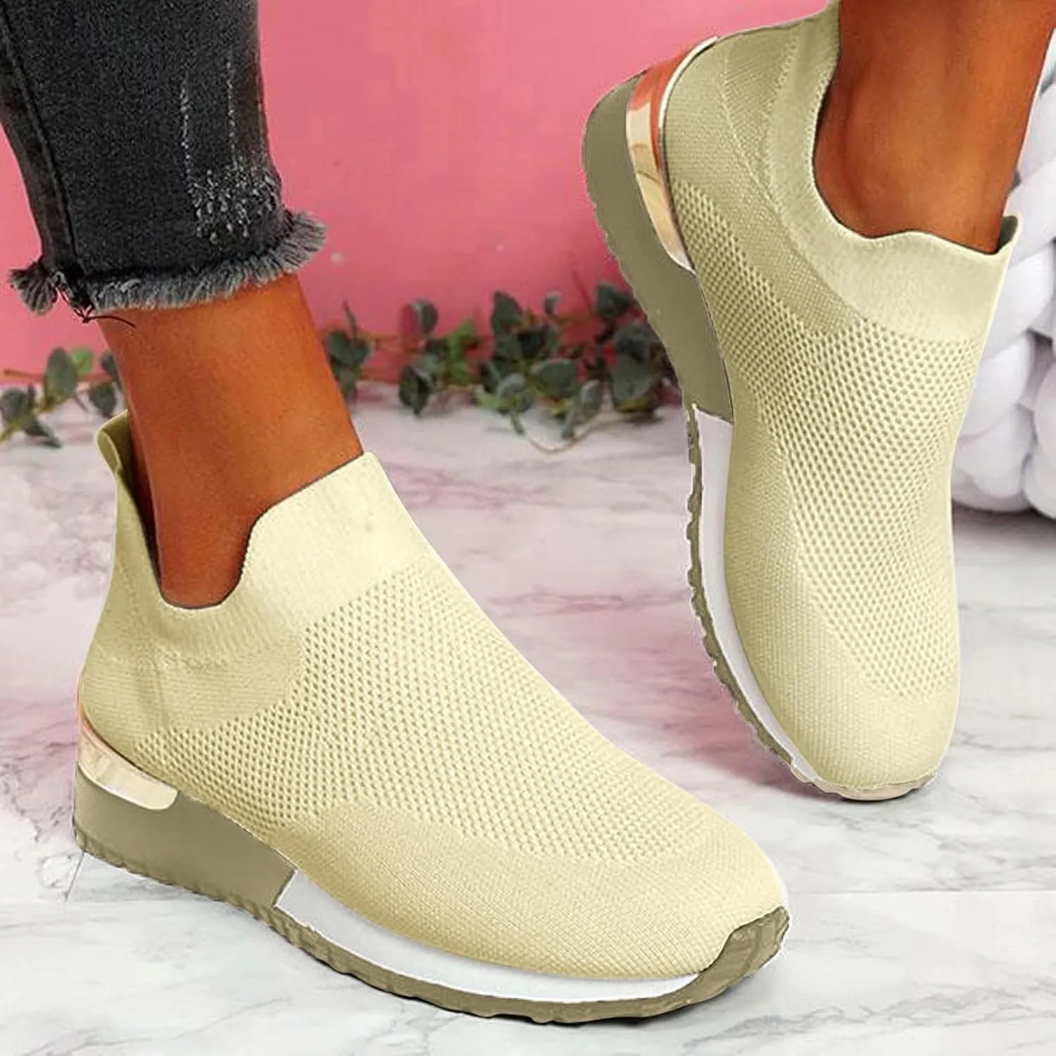 Black Platform Tennis Shoes for Women Slip On Sneakers Women Arch Support Platform Womens Casual Shoes Slip Ons with Arch Support Women's Sneakers Womens Black Sneakers Size 7w