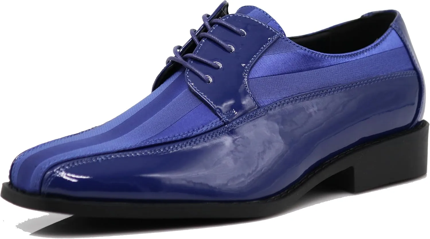 BMY Men's Striped Satin Matching Patent Upper Oxfords Formal Dress Shoes