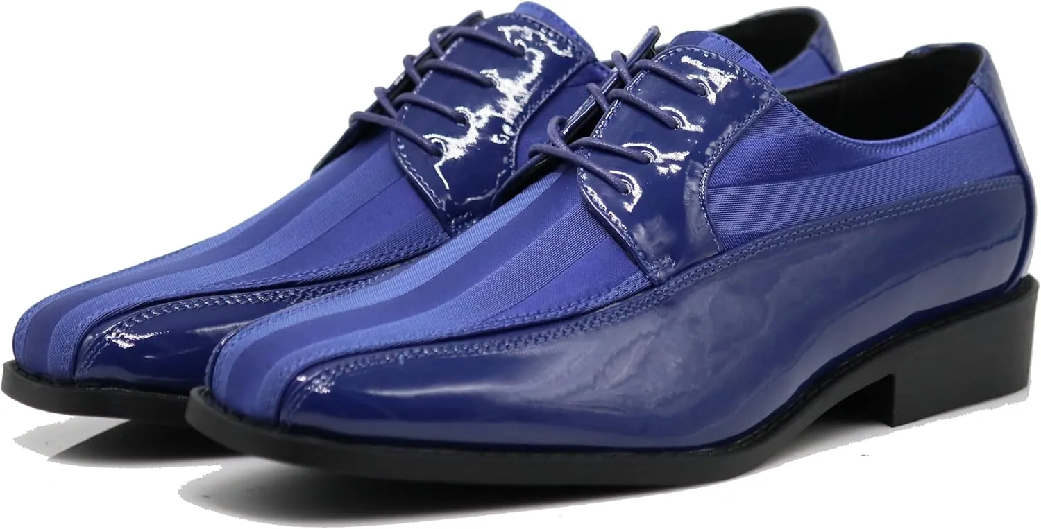BMY Men's Striped Satin Matching Patent Upper Oxfords Formal Dress Shoes