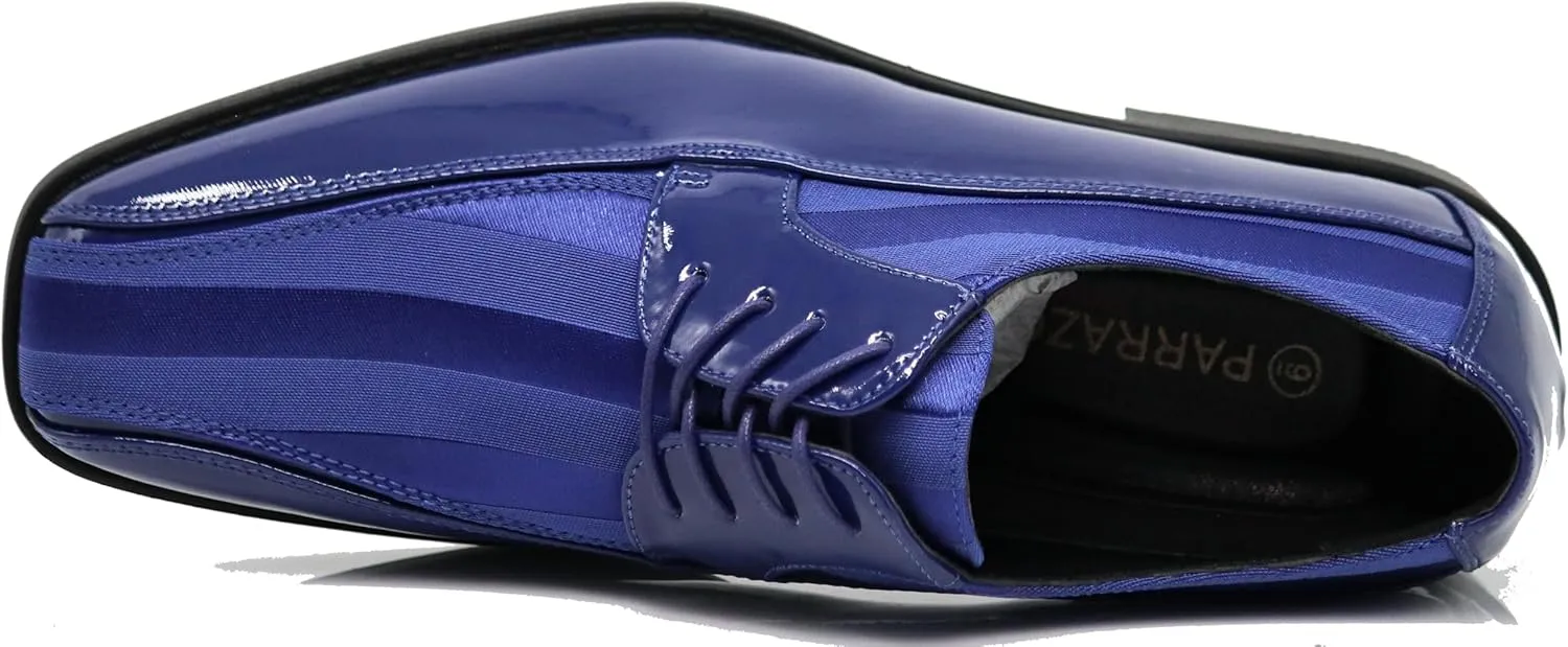 BMY Men's Striped Satin Matching Patent Upper Oxfords Formal Dress Shoes