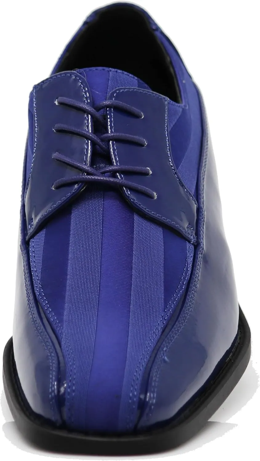 BMY Men's Striped Satin Matching Patent Upper Oxfords Formal Dress Shoes