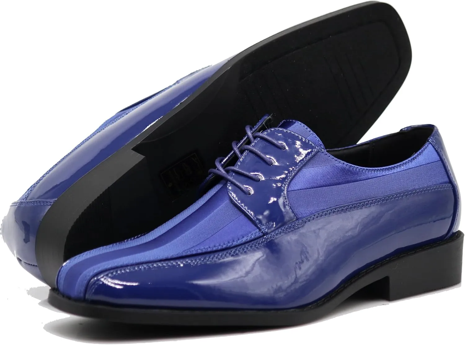 BMY Men's Striped Satin Matching Patent Upper Oxfords Formal Dress Shoes