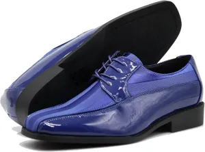 BMY Men's Striped Satin Matching Patent Upper Oxfords Formal Dress Shoes