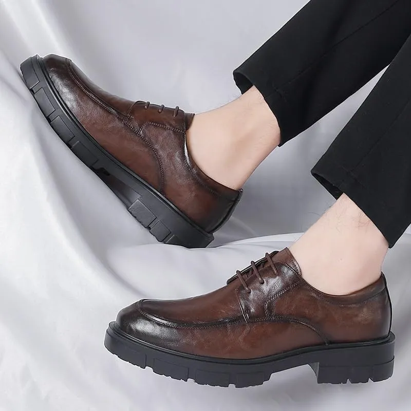 Contemporary Men's Brogue Derby Shoes Polished Leather Formal Footwear with Arch Support for Business Attire & Special Occasions
