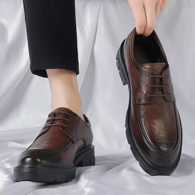 Contemporary Men's Brogue Derby Shoes Polished Leather Formal Footwear with Arch Support for Business Attire & Special Occasions