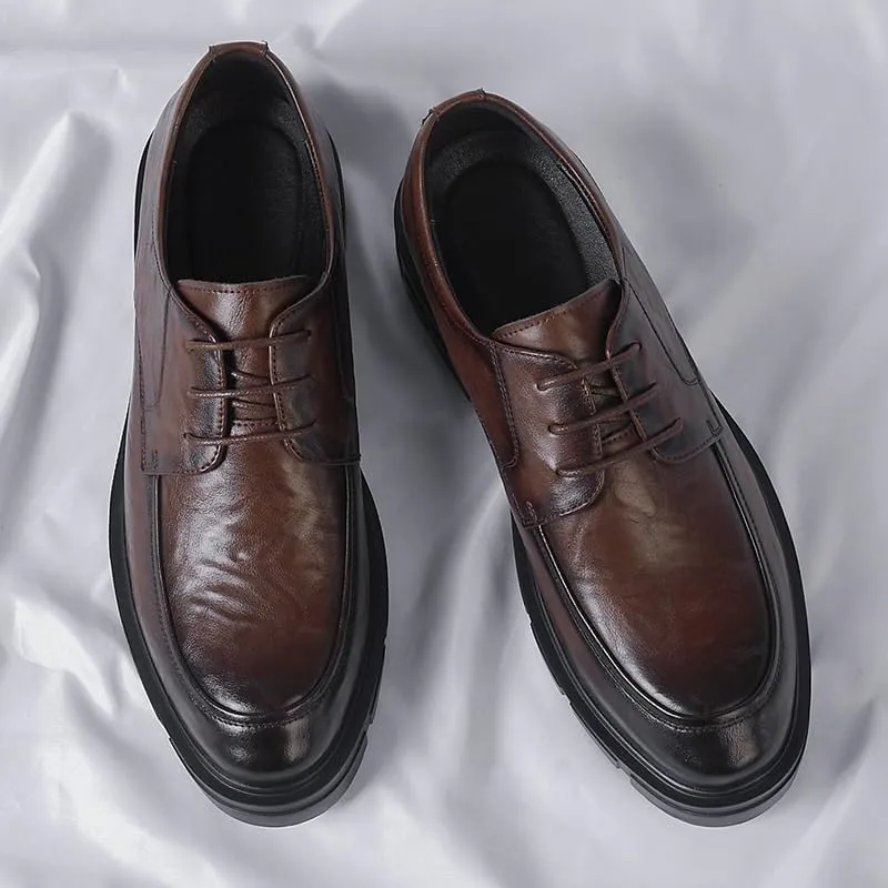 Contemporary Men's Brogue Derby Shoes Polished Leather Formal Footwear with Arch Support for Business Attire & Special Occasions