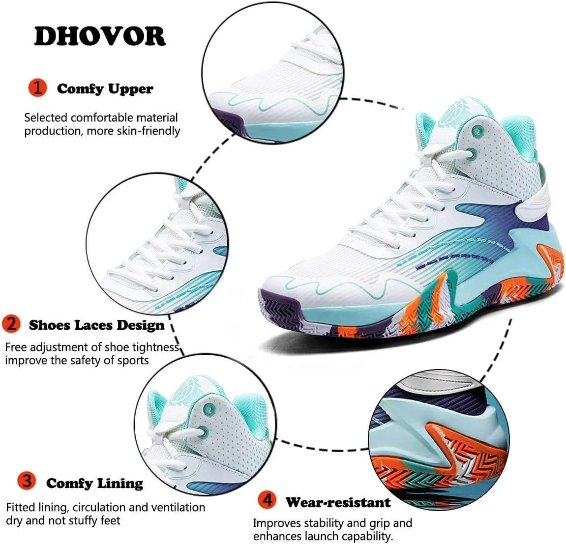 DHOVOR Mens High-top Basketball Shoes, Youth Fashion Basketball Sneakers, Non Slip Basketball Trainers Sports Shoes for Men Walking Shoes Indoor and Outdoor