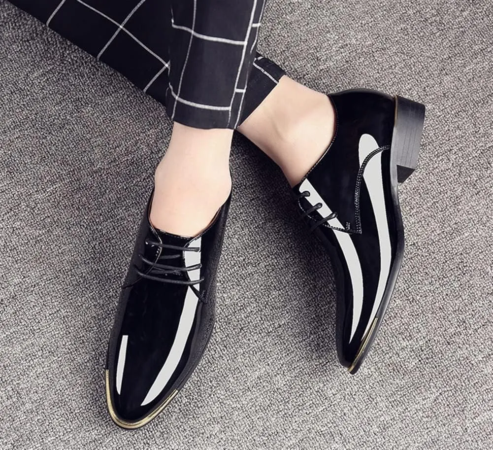 Dress Formal Shoes for Men Lace Up Derby Shoes Round Toe Faux Leather Slip Resistant Anti-Slip Non Slip Wedding
