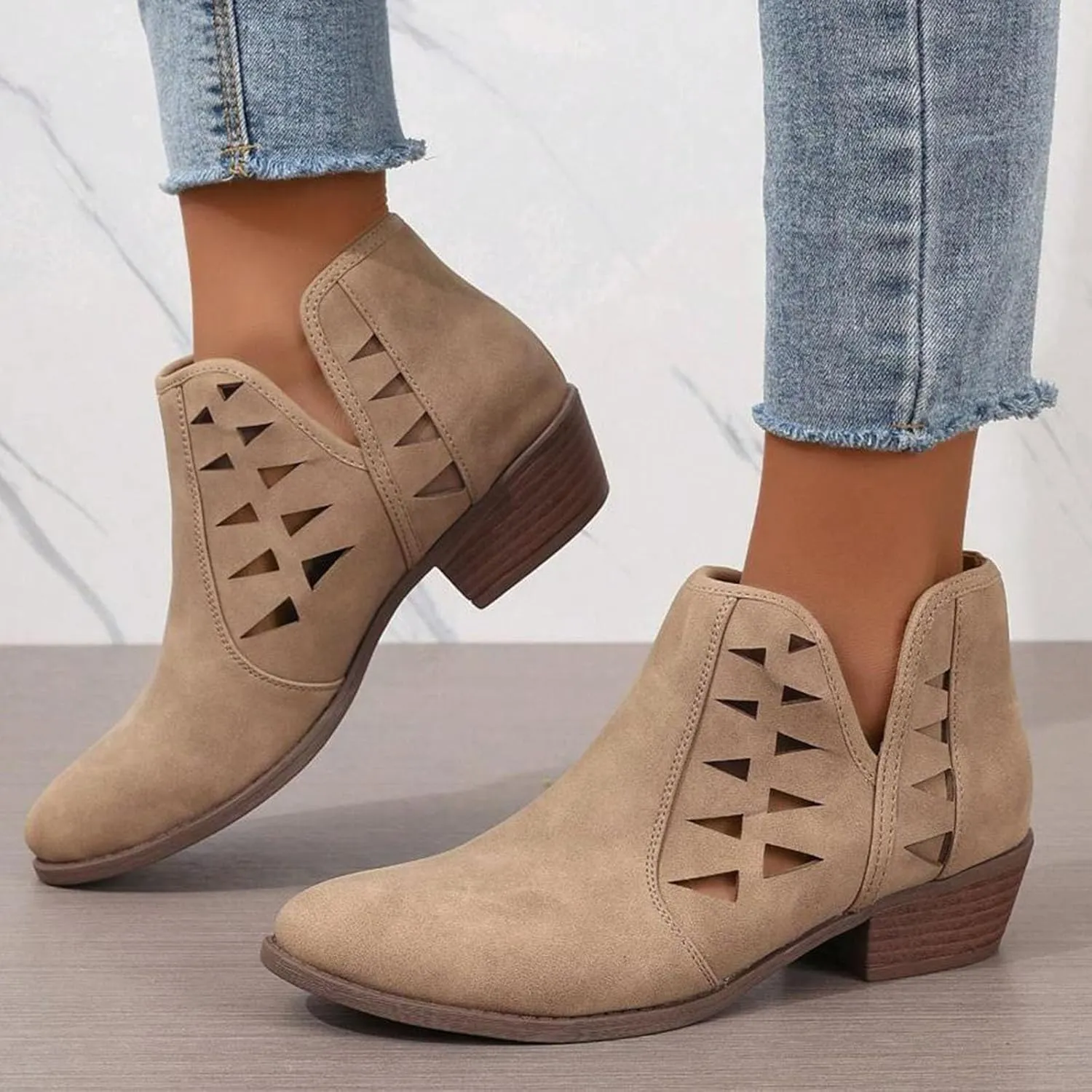 Fashion Women Short Ankle Boots Lightweight Walking Shoes for Women Round Toe Flat Women Lightweight Fashion Shoes