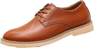 Formal Oxford Shoes for Men Casual Leather Breathable Lace-up Dress Non Slip Rubber Sole Slip Resistant Anti-Slip Working