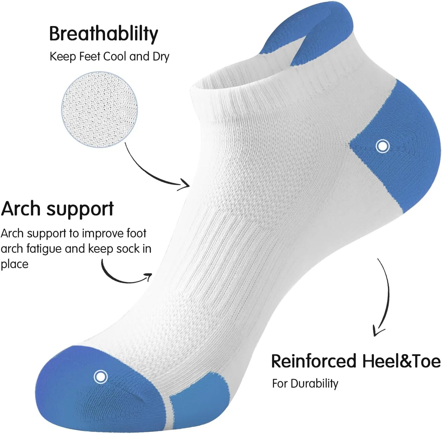 JOYNÉE Mens Ankle Athletic Low Cut Socks for Men Cushioned Running Sports Workout Tab Socks 6 Pairs