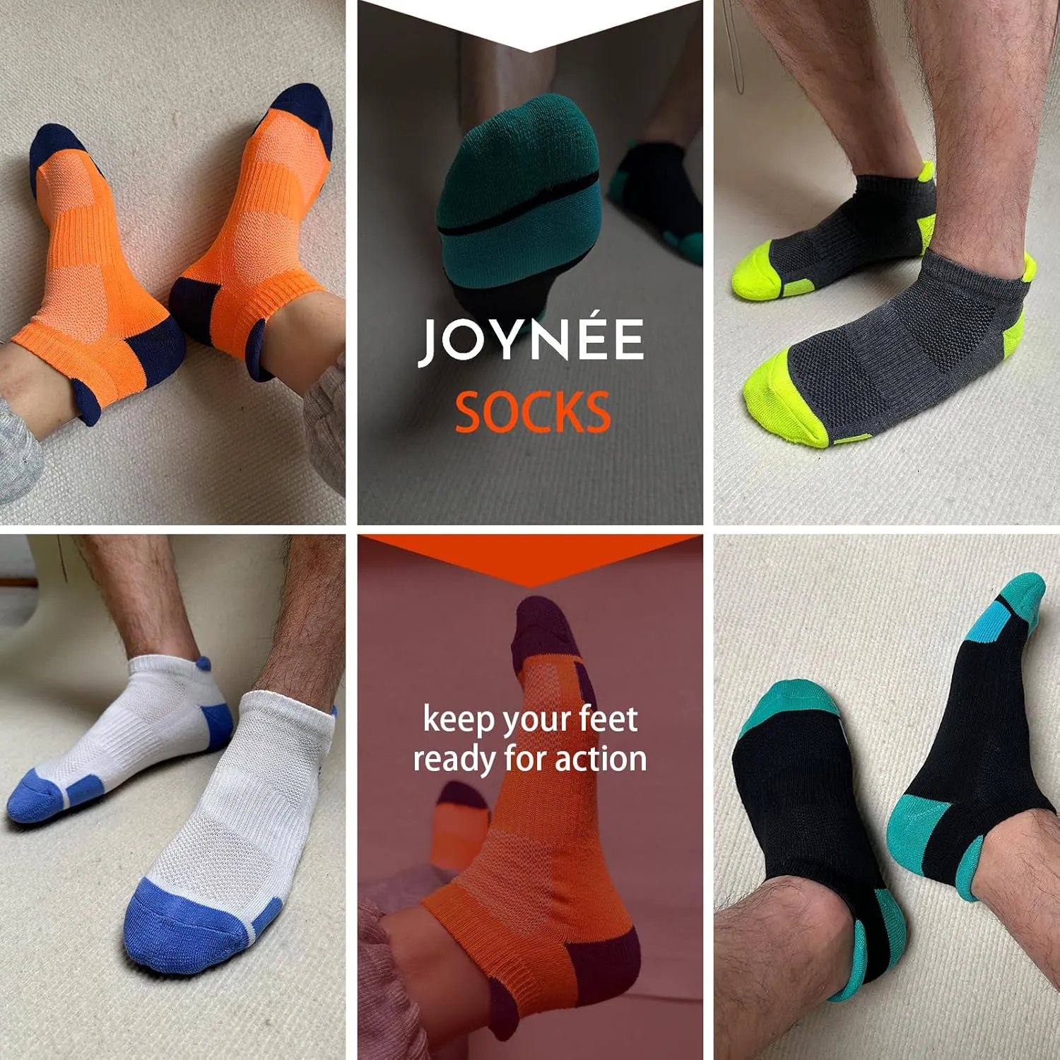 JOYNÉE Mens Ankle Athletic Low Cut Socks for Men Cushioned Running Sports Workout Tab Socks 6 Pairs