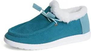 Ladmiple Boots for Women Ankle Booties with Fur Snow Boots Winter Warm Slip On Outdoor Comfortable Fashion Walking Shoes