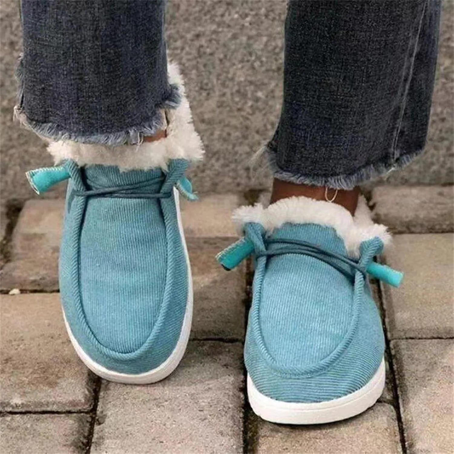 Ladmiple Boots for Women Ankle Booties with Fur Snow Boots Winter Warm Slip On Outdoor Comfortable Fashion Walking Shoes
