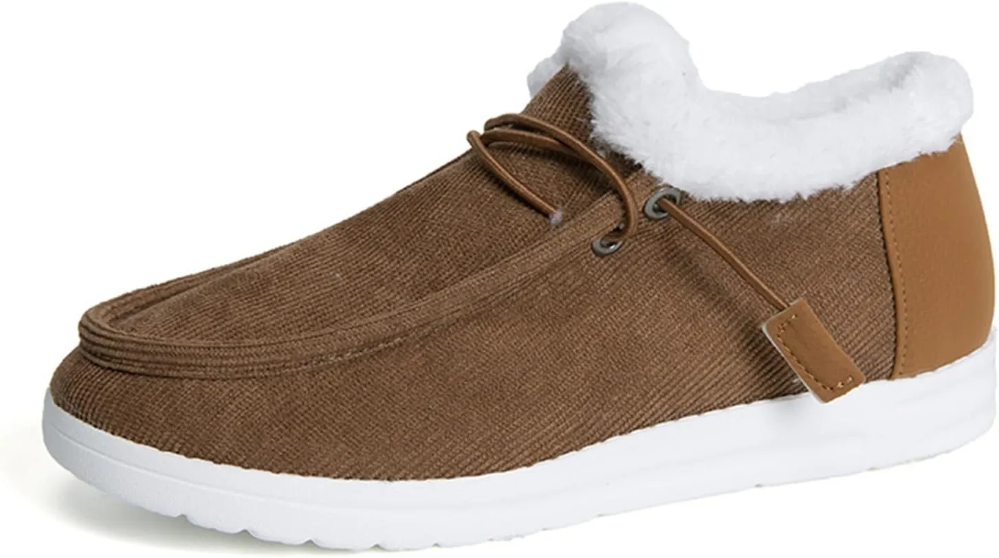 Ladmiple Boots for Women Ankle Booties with Fur Snow Boots Winter Warm Slip On Outdoor Comfortable Fashion Walking Shoes