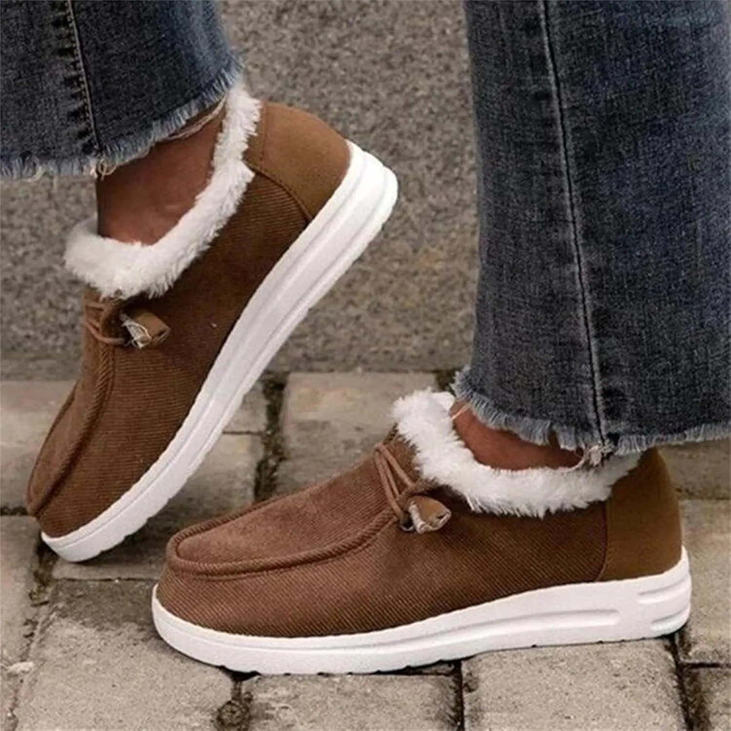 Ladmiple Boots for Women Ankle Booties with Fur Snow Boots Winter Warm Slip On Outdoor Comfortable Fashion Walking Shoes