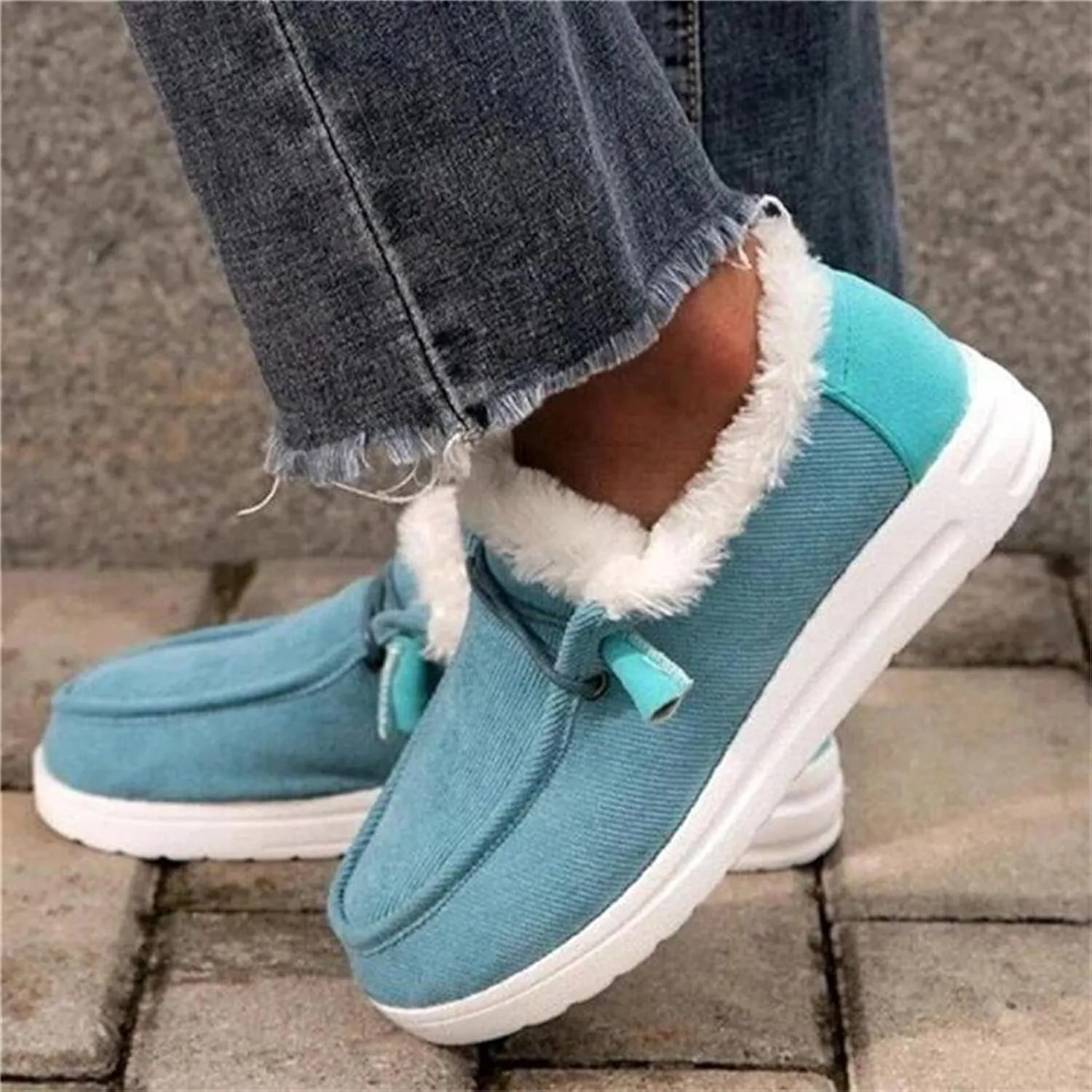 Ladmiple Boots for Women Ankle Booties with Fur Snow Boots Winter Warm Slip On Outdoor Comfortable Fashion Walking Shoes