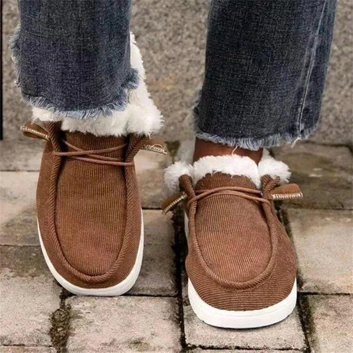 Ladmiple Boots for Women Ankle Booties with Fur Snow Boots Winter Warm Slip On Outdoor Comfortable Fashion Walking Shoes