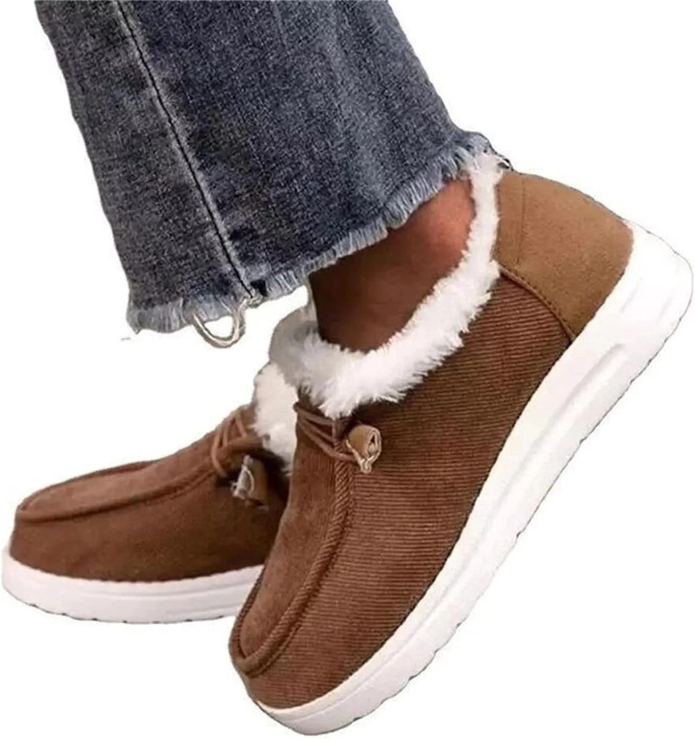 Ladmiple Boots for Women Ankle Booties with Fur Snow Boots Winter Warm Slip On Outdoor Comfortable Fashion Walking Shoes