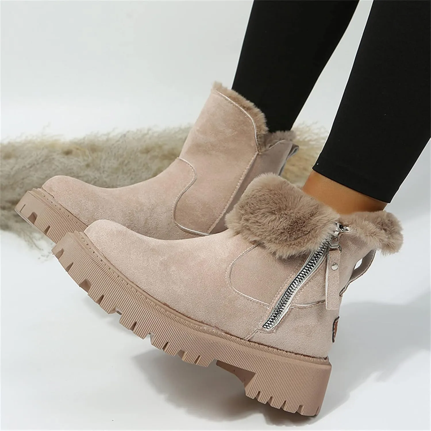 Ladmiple Trending Winter Boots For Women 2024 Snow Boots with Fur Lined Warm Slip On Ankle Booties Comfortable Loafers Shoes