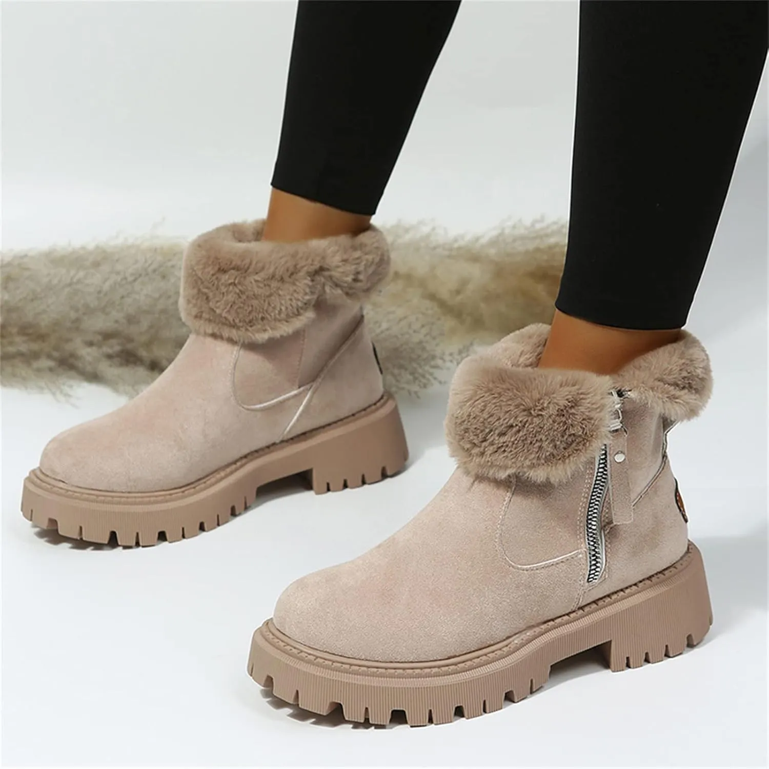 Ladmiple Trending Winter Boots For Women 2024 Snow Boots with Fur Lined Warm Slip On Ankle Booties Comfortable Loafers Shoes