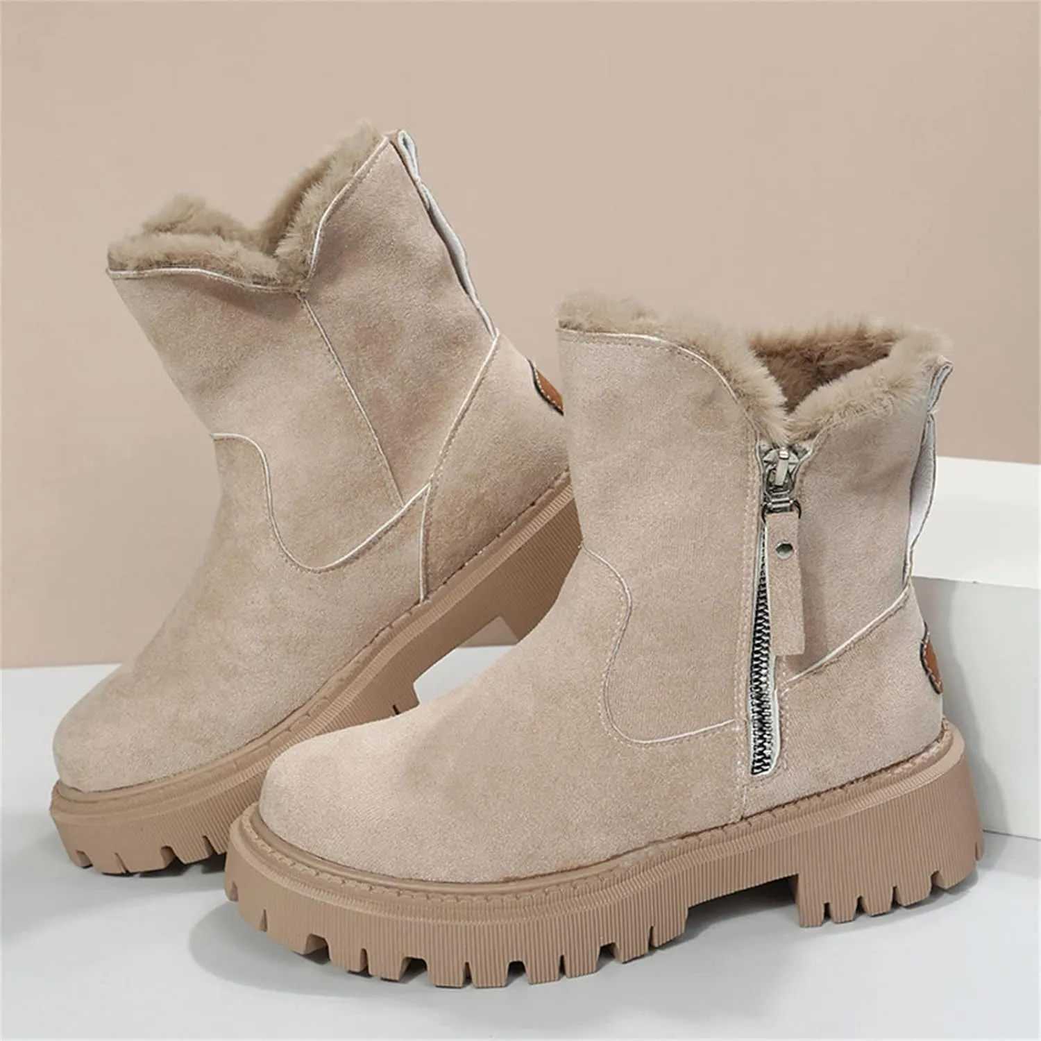 Ladmiple Trending Winter Boots For Women 2024 Snow Boots with Fur Lined Warm Slip On Ankle Booties Comfortable Loafers Shoes