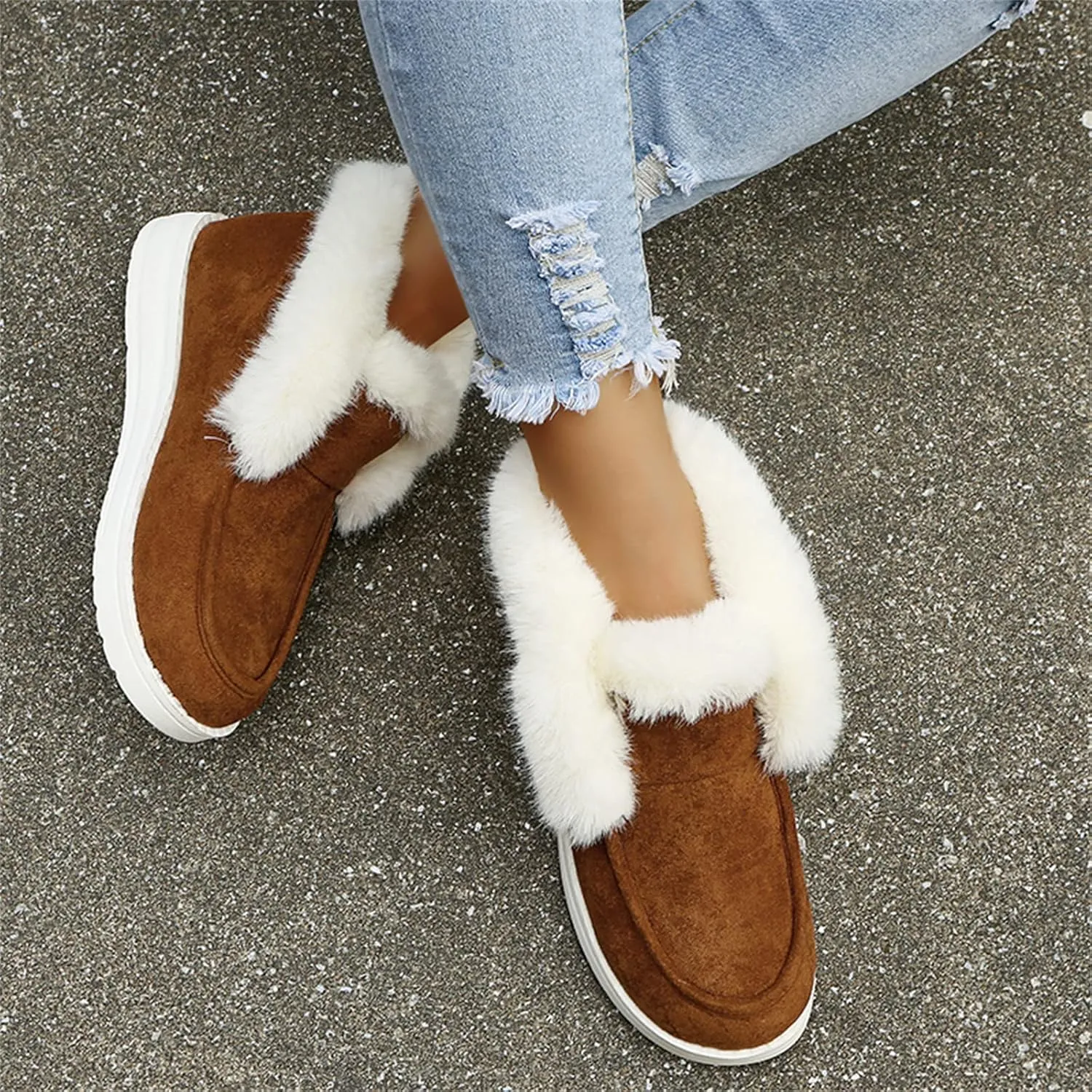Ladmiple Winter Boots For Women 2024 Casual Slip-on Warm Loafers Faux Fur-Lined Comfortable Snow Ankle Boots Walking Shoes