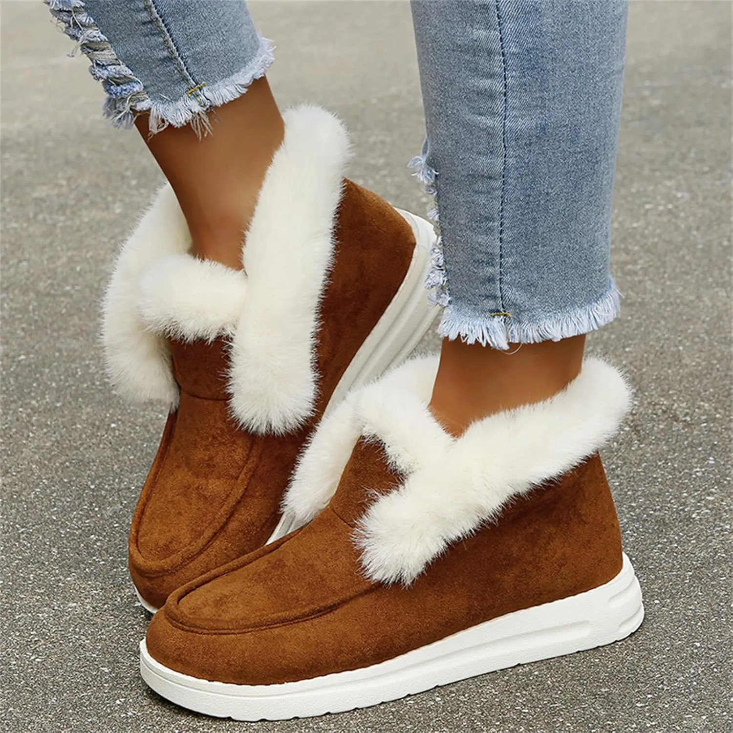 Ladmiple Winter Boots For Women 2024 Casual Slip-on Warm Loafers Faux Fur-Lined Comfortable Snow Ankle Boots Walking Shoes