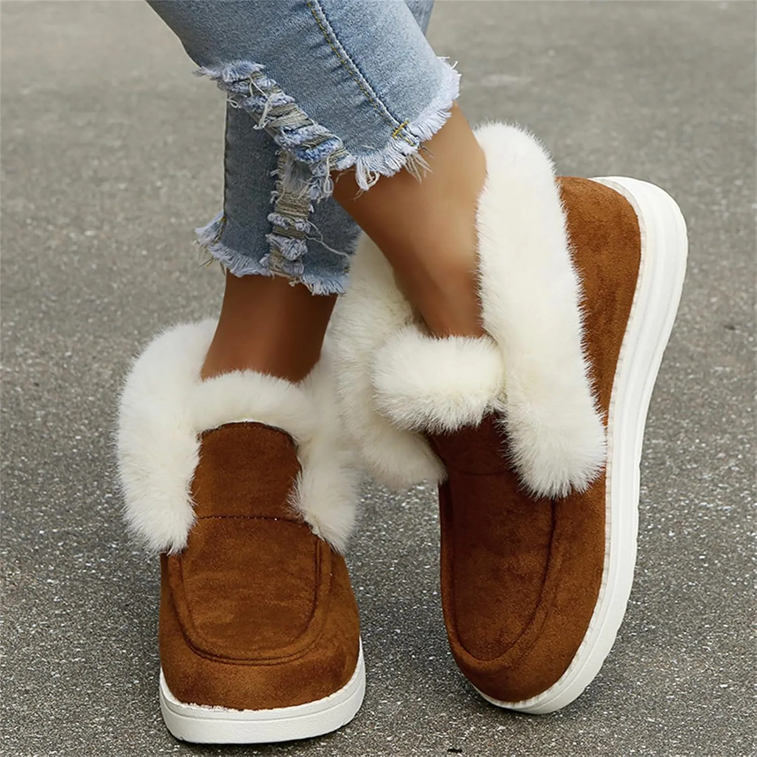 Ladmiple Winter Boots For Women 2024 Casual Slip-on Warm Loafers Faux Fur-Lined Comfortable Snow Ankle Boots Walking Shoes