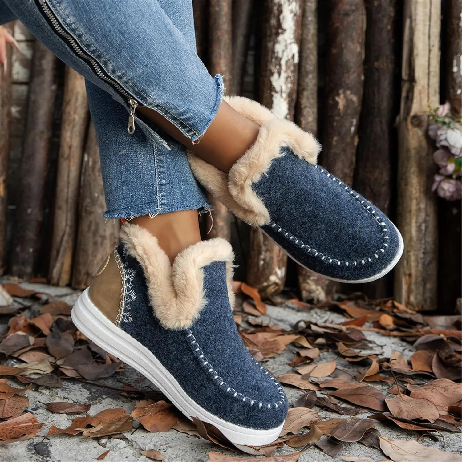 Ladmiple Winter Boots For Women 2024 Dressy Snow Boots Winter Shoes with Fur Lined Warm Slip On Ankle Booties Loafers Shoes