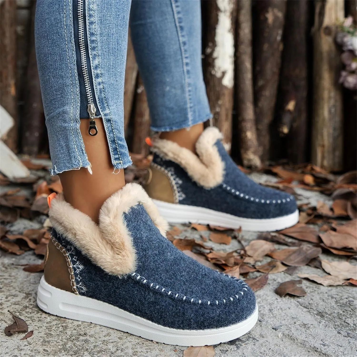 Ladmiple Winter Boots For Women 2024 Dressy Snow Boots Winter Shoes with Fur Lined Warm Slip On Ankle Booties Loafers Shoes