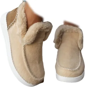 Ladmiple Winter Boots For Women 2024 Dressy Warm Fur Lined Snow Boots Short Ankle Booties Slip On Comfortable Loafers Shoes