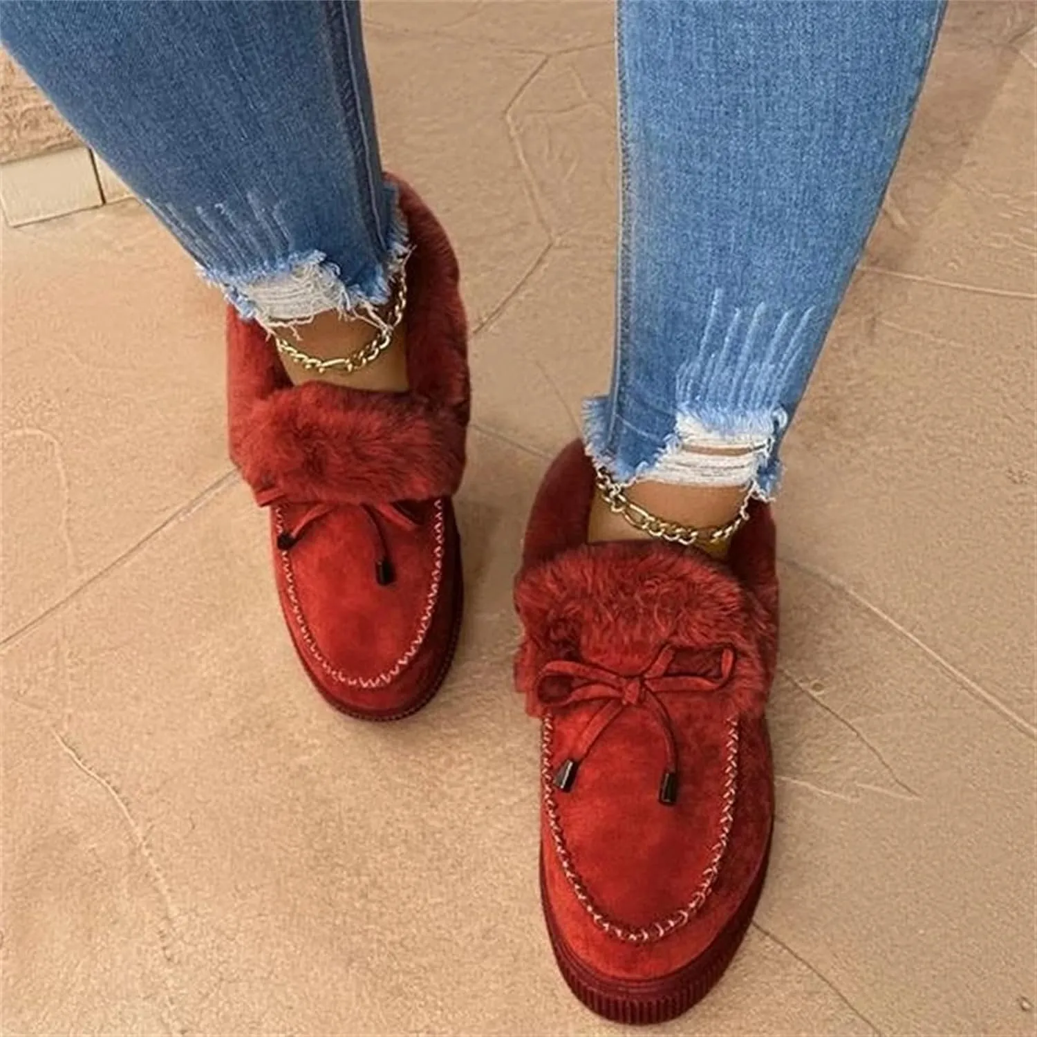 Ladmiple Winter Boots For Women 2024 Warm Fur Lined Snow Ankle Boots Outdoor Short Booties Fashion Slip On Walking Shoes