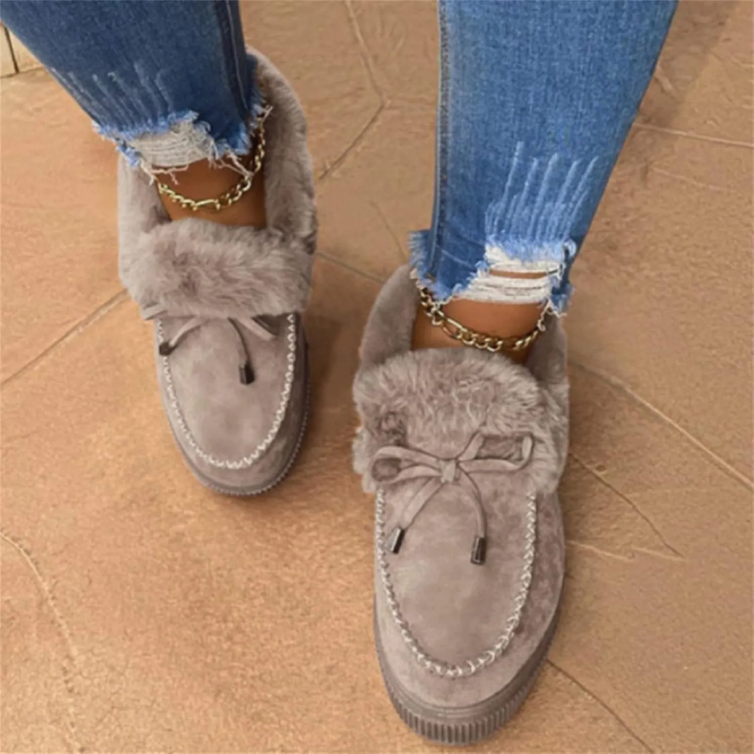 Ladmiple Winter Boots For Women Cute Warm Fur Lined Snow Ankle Booties Outdoor Fashion Comfortable Slip On Walking Shoes