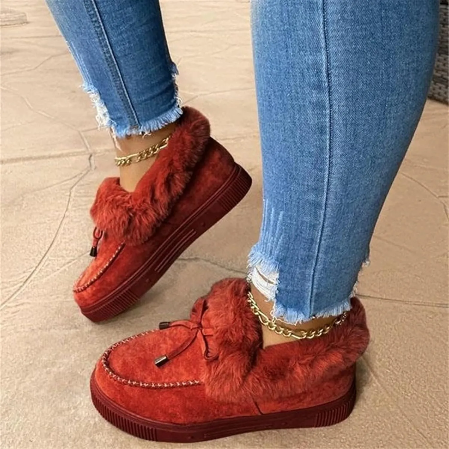 Ladmiple Winter Boots For Women Wide Width Snow Boots Warm Ankle Booties Comfort Slip On Outdoor Fur Lined Walking Shoes
