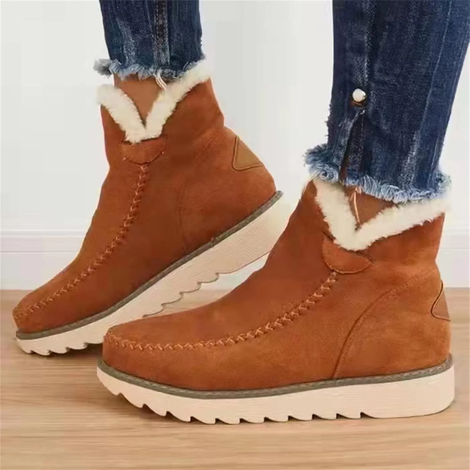 Ladmiple Winter Boots For Women With Fur Lined Warm Snow Boots Outdoor Short Ankle Booties Slip On Comfortable Shoes
