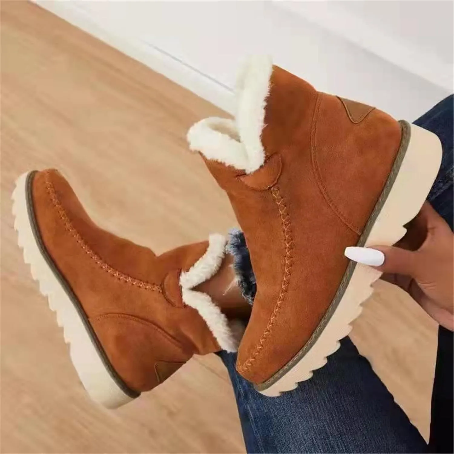 Ladmiple Winter Boots For Women With Fur Lined Warm Snow Boots Outdoor Short Ankle Booties Slip On Comfortable Shoes