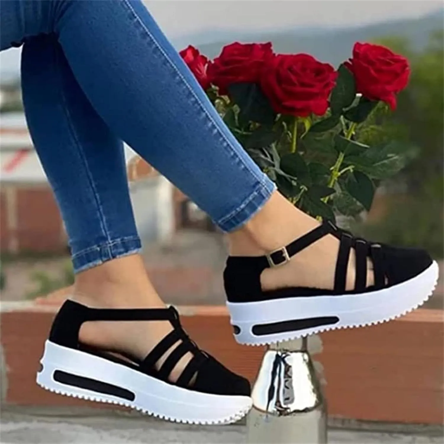 Lausiuoe Platform Sneakers For Women Fashion Comfortable Casual Classic Lightweight Breathable Slip On Walking Shoes